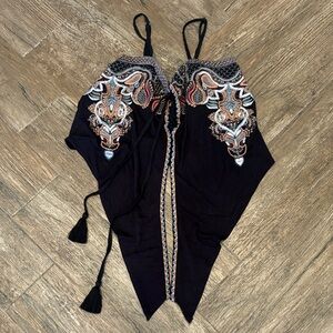 NWT Free People Black Embroidered Top